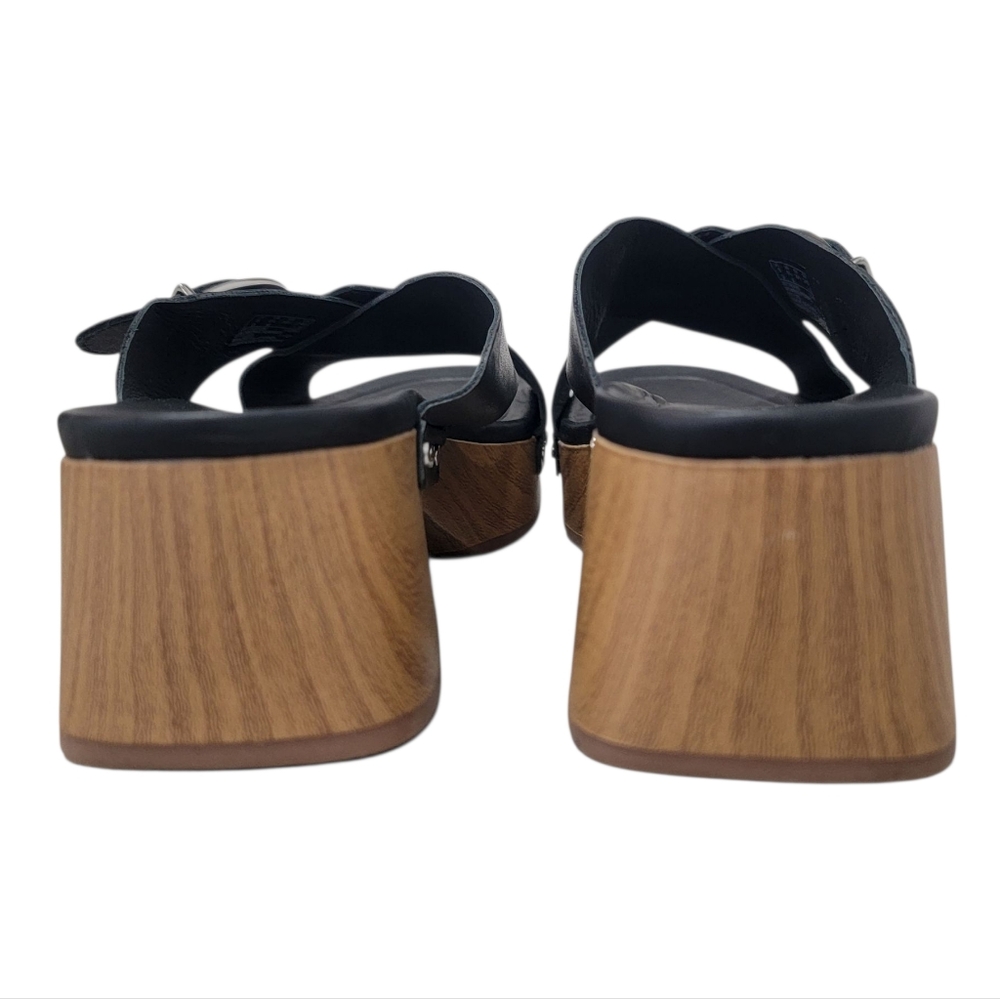 Clarks Sivanne Walk Wedge Sandal Black Leather Slip On Clog Slide Women’s 8.5 - Picture 9 of 17